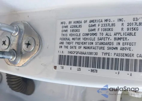 2010 Honda Accord 2.4 Lx-P from USA, damaged, VIN 1HGCP2F49AA108130